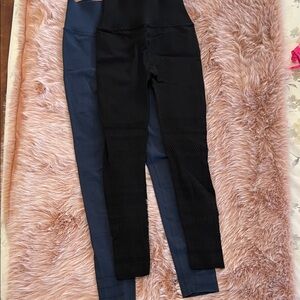 Fabletics SculptKnit Black Navy blue Leggings yoga 2 pairs lot